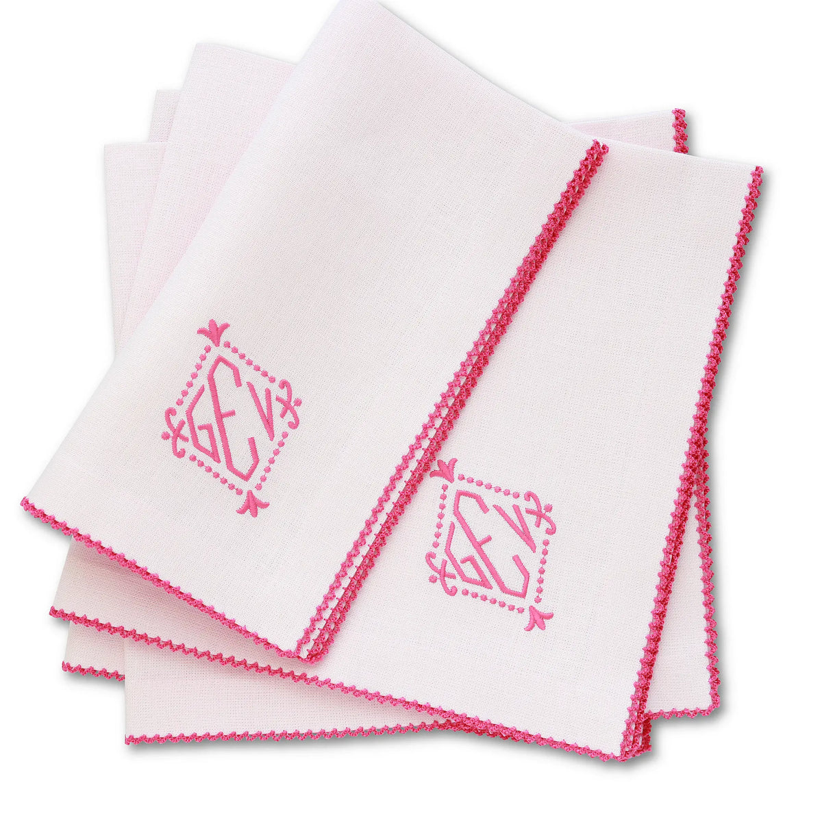 Light Pink Linen Dinner Napkins with Fuchsia Picot Trim (each)