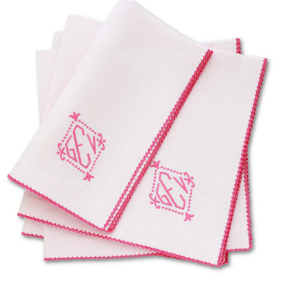 Light Pink Linen Dinner Napkins with Fuchsia Picot Trim (each)