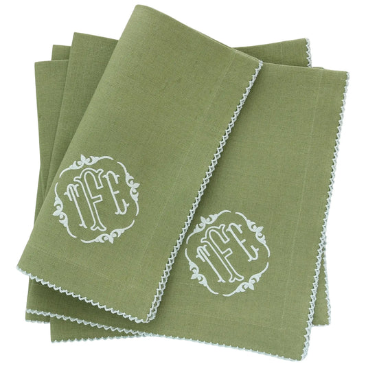 Olive Linen Dinner Napkins with Picot Trim (each)