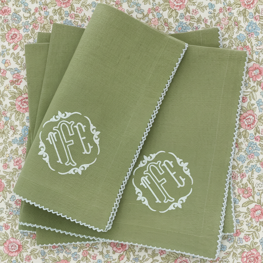 Olive Linen Dinner Napkins with Picot Trim (each)
