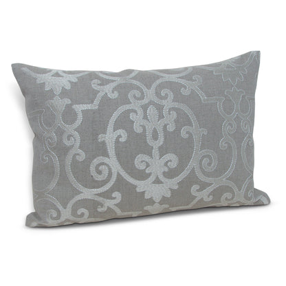 Natural linen pillow with scroll pattern