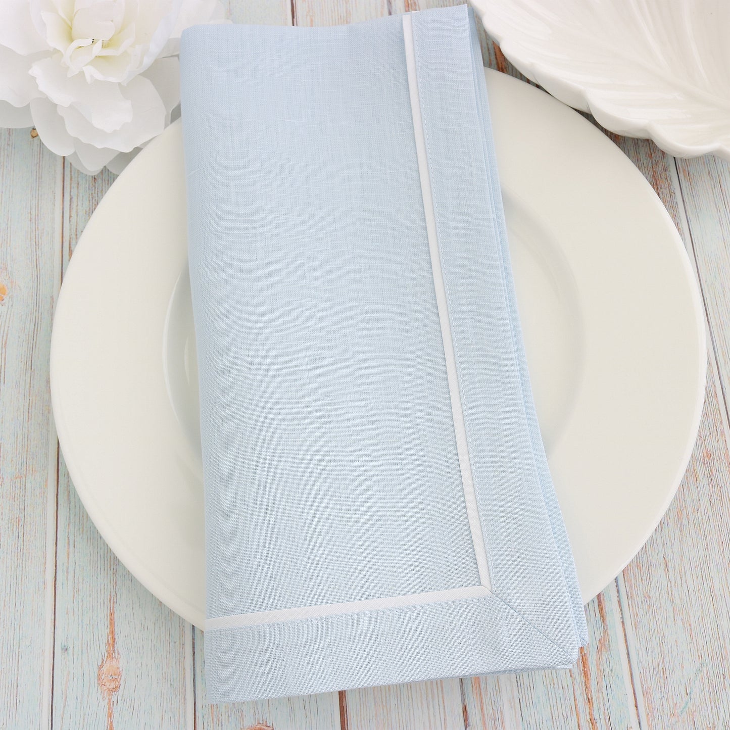baby blue napkins with white inset tape