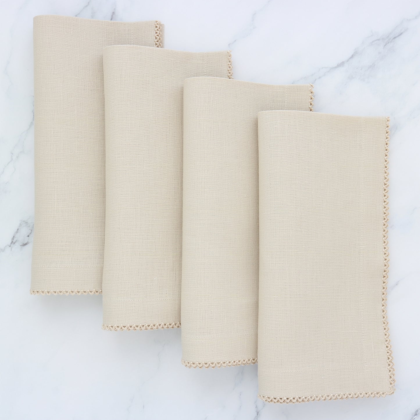Tan Linen Dinner Napkins with Natural Picot Trim (set of 4)
