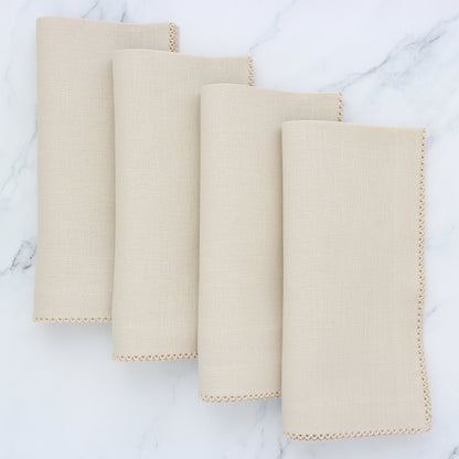 Tan Linen Dinner Napkins with Natural Picot Trim (each)
