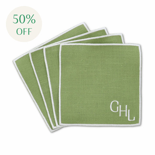 Autumn Green Turin Linen Cocktail Napkins (set of 4)