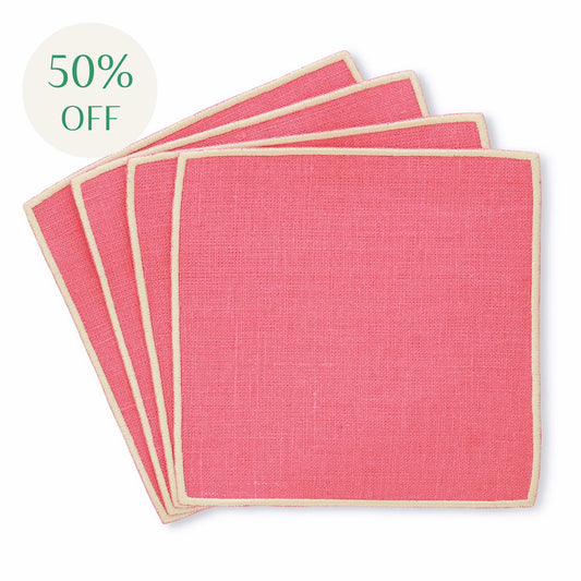 Coral Turin Linen Cocktail Napkins (set of 4)