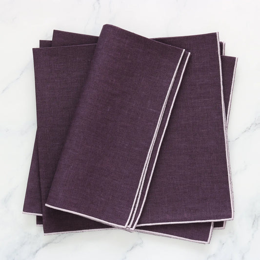 Eggplant Turin Linen Dinner Napkins with Lilac Edge (each)