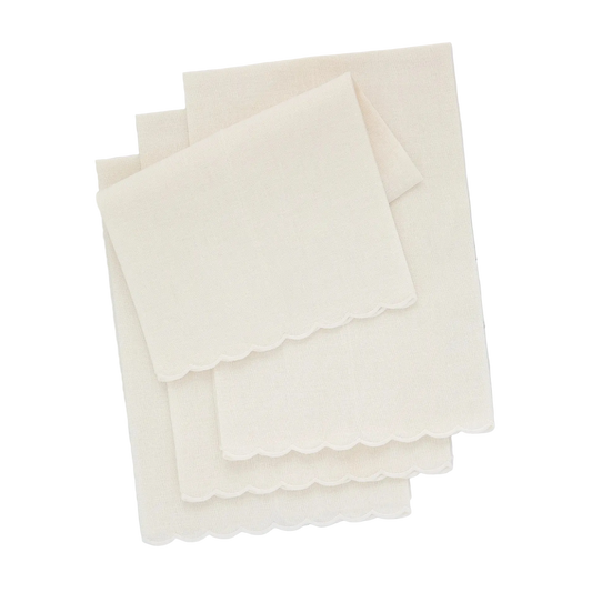 Cream Verona Scalloped Linen Guest Towel