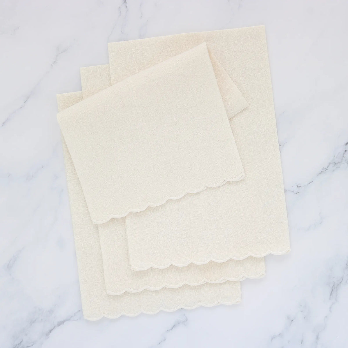 Cream Verona Scalloped Linen Guest Towel
