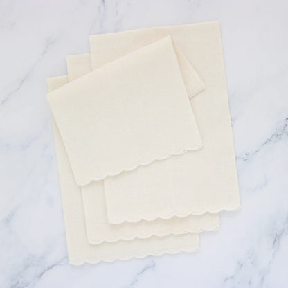 Cream Verona Scalloped Linen Guest Towel