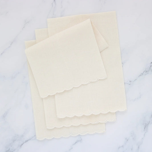 Cream Verona Scalloped Linen Guest Towel