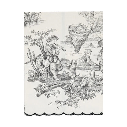 Black Toile Cotton Verona Scalloped Guest Towel