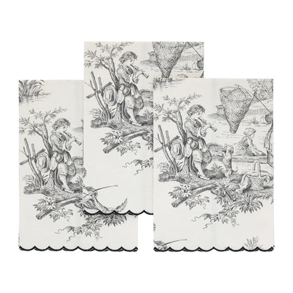 Black Toile Cotton Verona Scalloped Guest Towel