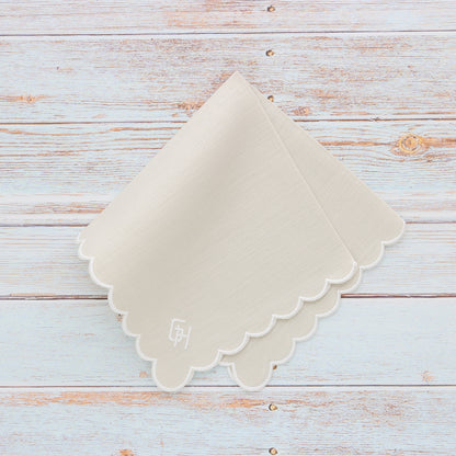 Fog Beige Scalloped Linen Handkerchief (each)