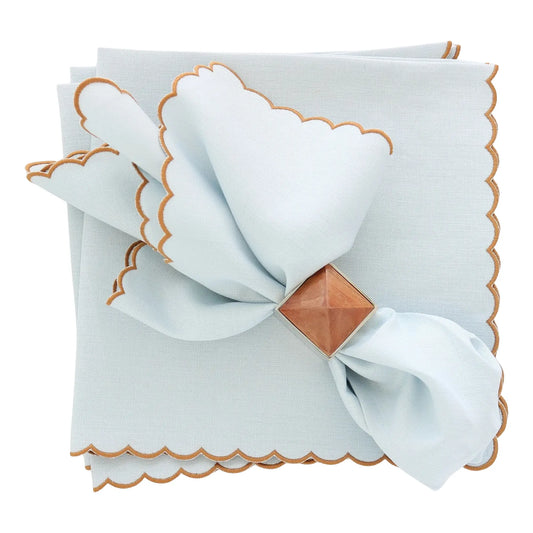 Verona Small Scalloped Ice Blue Linen Dinner Napkins (each)