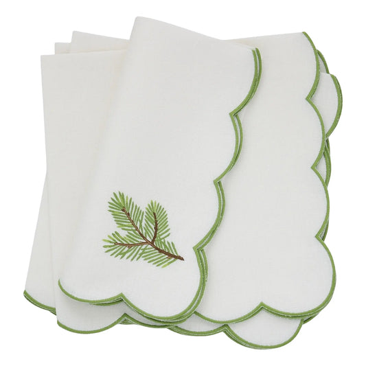 Verona Large Scalloped White Linen Dinner Napkins (each)