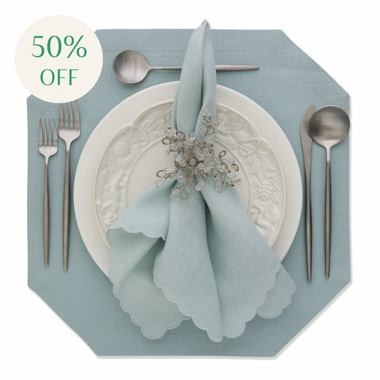 Seafoam Scalloped Linen Dinner Napkins (each)