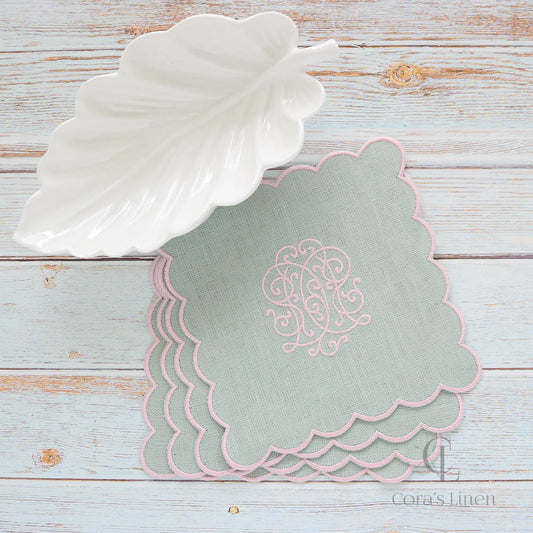 Scalloped Linen Cocktail Napkins (set of 4)