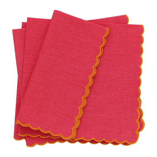 Raspberry with Orange Scallops Linen Dinner Napkins (each)