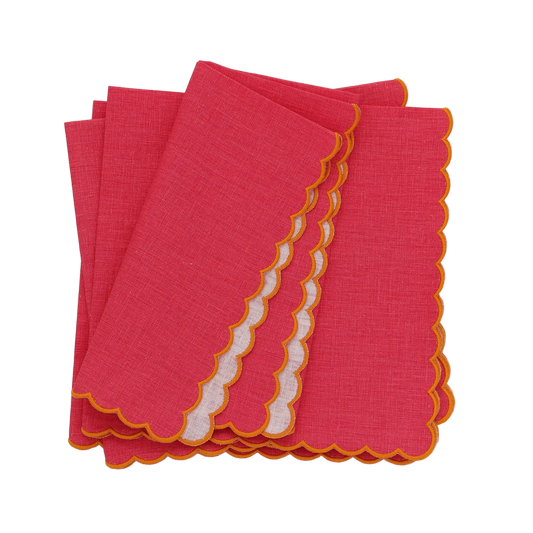 Raspberry with Orange Scallops Linen Dinner Napkins (each)