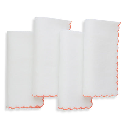 Verona Small Scalloped White Linen Dinner Napkins (each)