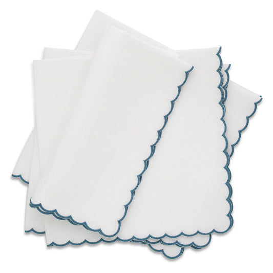 Verona Small Scalloped White Linen Dinner Napkins (each)
