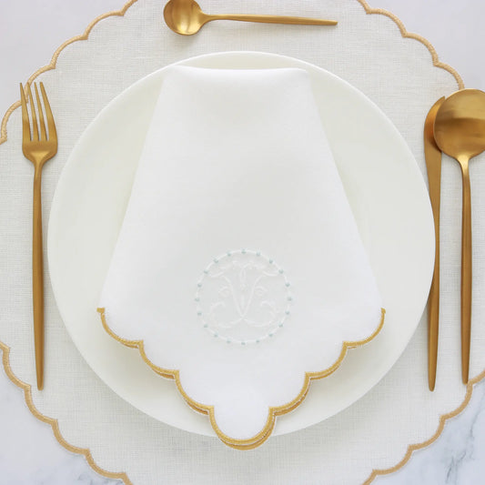 White Gold metallic scalloped dinner napkins and placemats (each)
