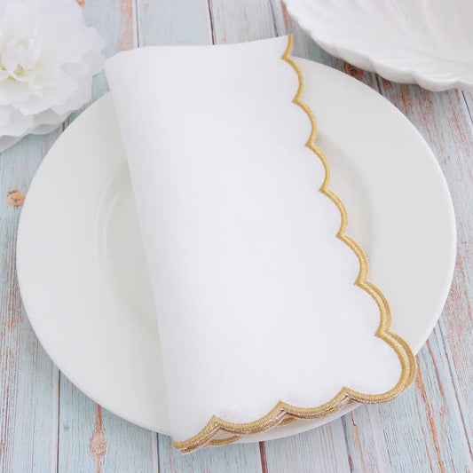 White Gold metallic scalloped dinner napkins and placemats (each)