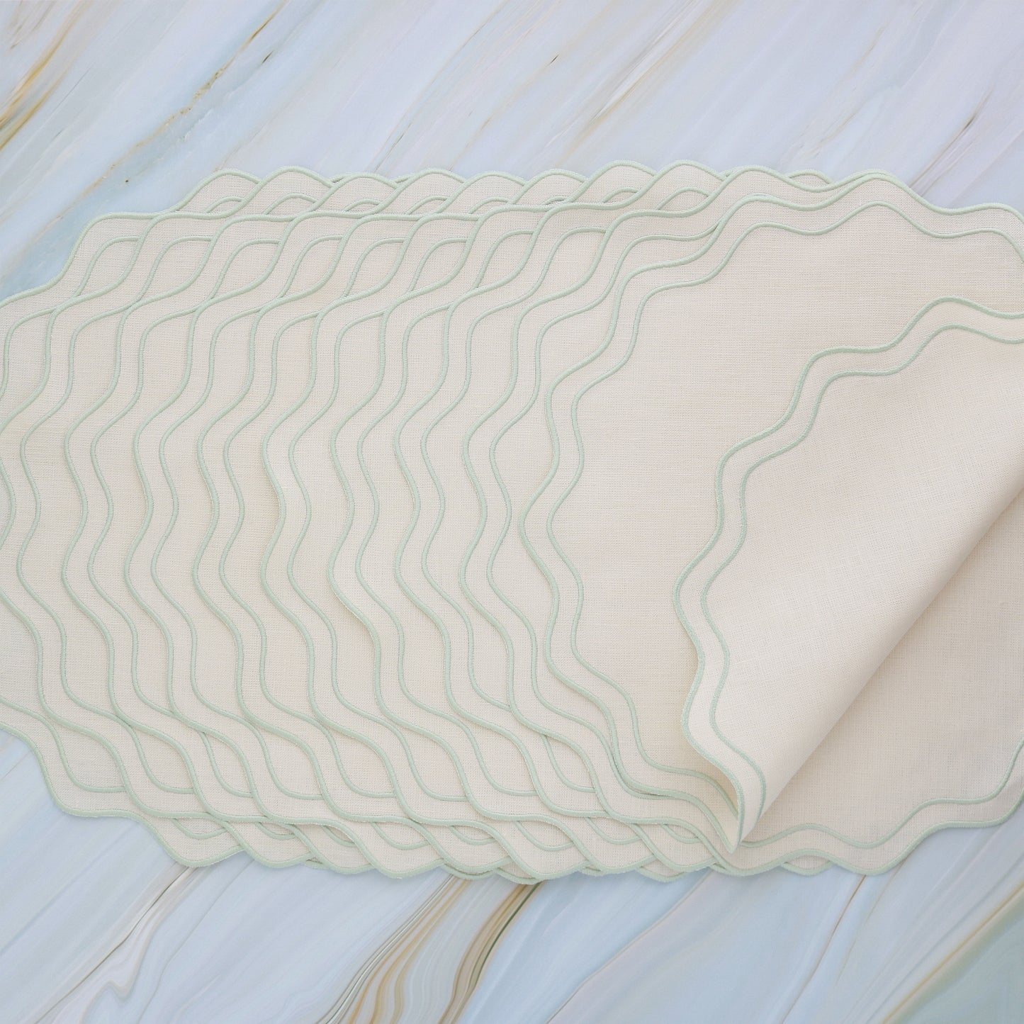Ecru and Mint Green wave border placemats (set of 4)