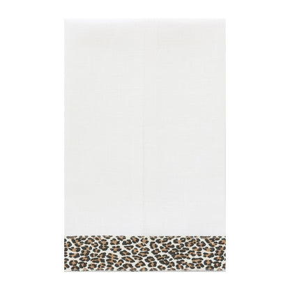 white linen guest towel with cheetah print ribbon trim