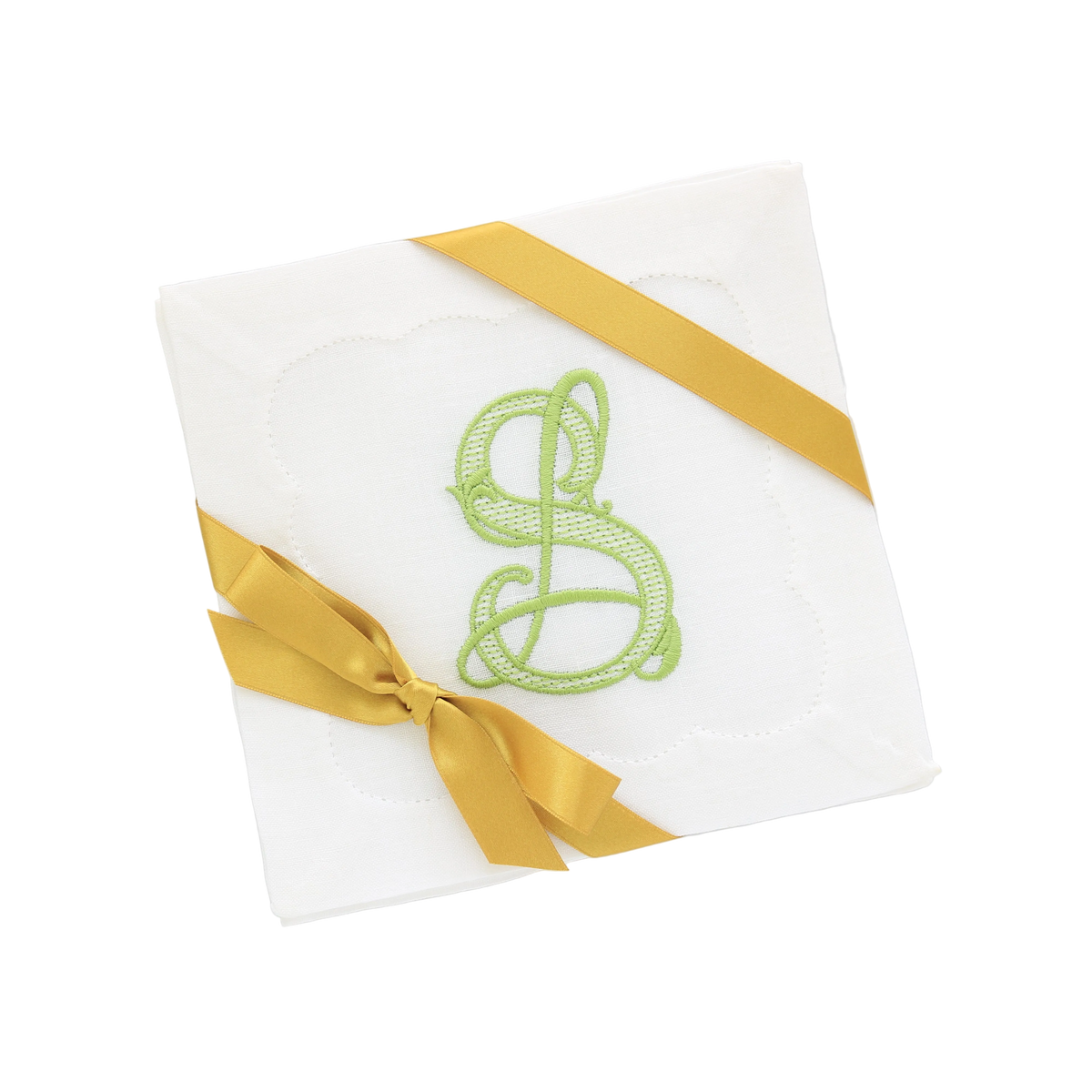 Set of 4 Cotton Inverted Hand Applique White Cocktail Napkins