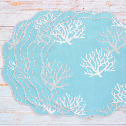 White and Grey Corals on an Aqua background placemats (set of 4)