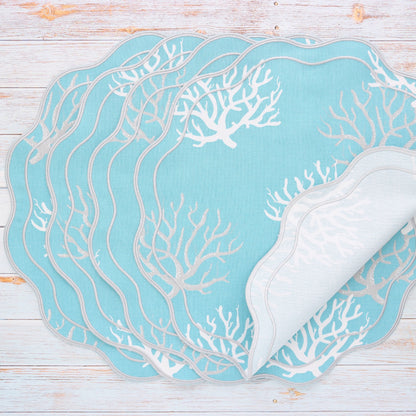 White and Grey Corals on an Aqua background placemats (set of 4)