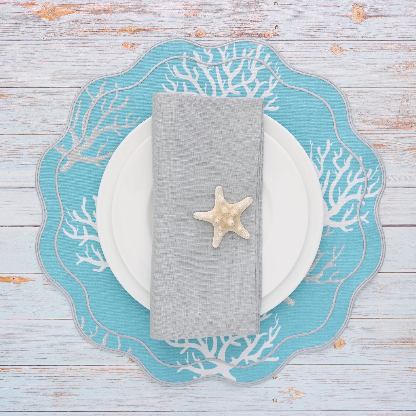 White and Grey Corals on an Aqua background placemats (set of 4)