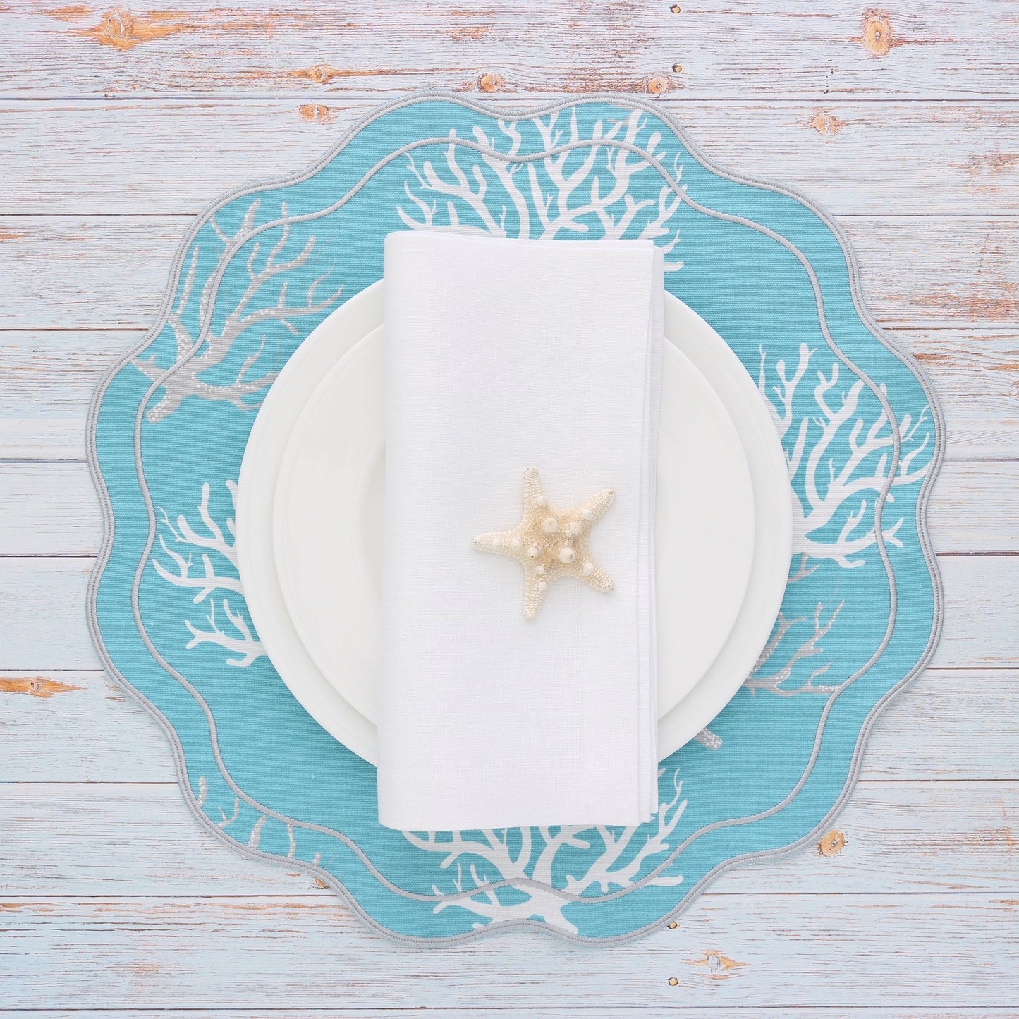 White and Grey Corals on an Aqua background placemats (set of 4)