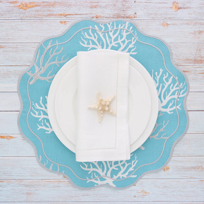 White and Grey Corals on an Aqua background placemats (set of 4)