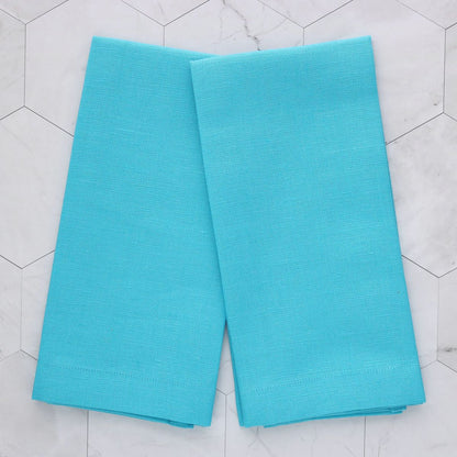 AQUA tones plain hem linen guest towels (each)