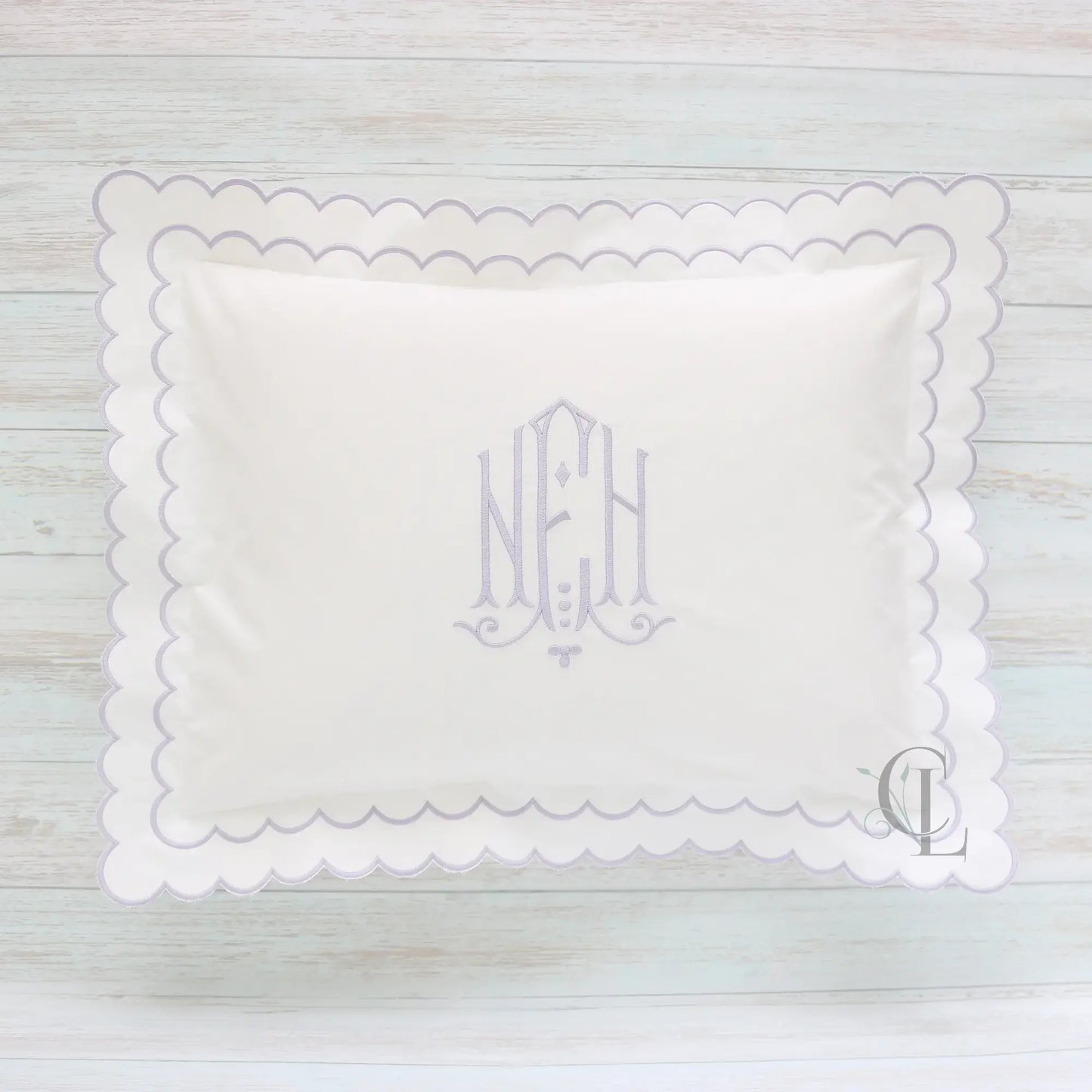 White Percale Aurora Double Scalloped Linen Boudoir Sham