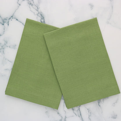 Warm GREEN tones Plain Hem Linen Guest Towels (each)