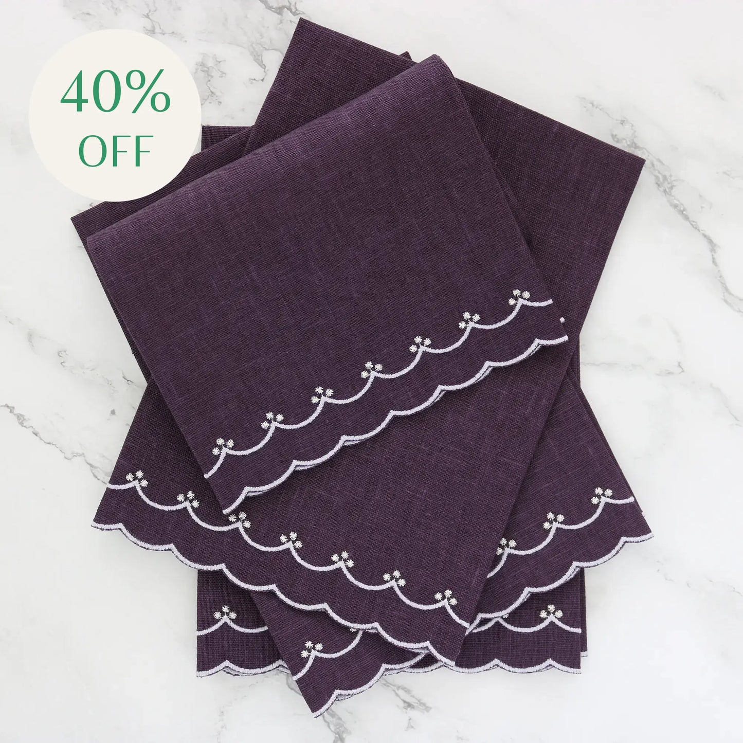 Eggplant and Lavender Bergamo Scalloped Linen Guest Towel (each)