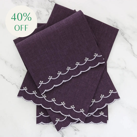 Eggplant and Lavender Bergamo Scalloped Linen Guest Towel (each)
