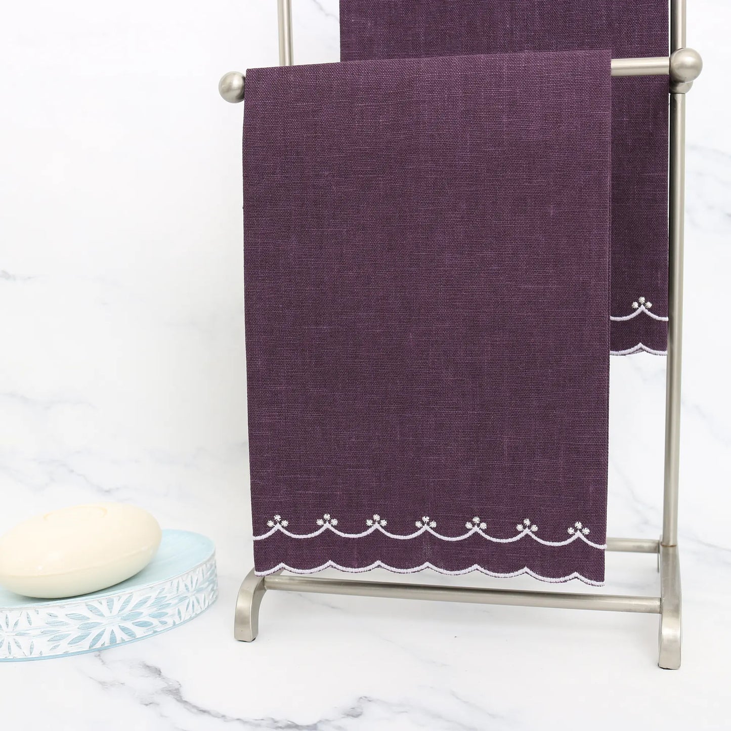 Eggplant and Lavender Bergamo Scalloped Linen Guest Towel (each)