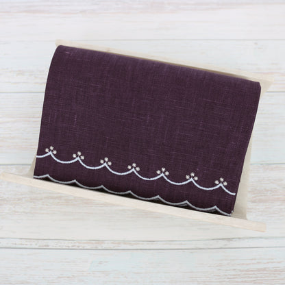 Eggplant and Light Blue Bergamo Scalloped Linen Guest Towel (each)