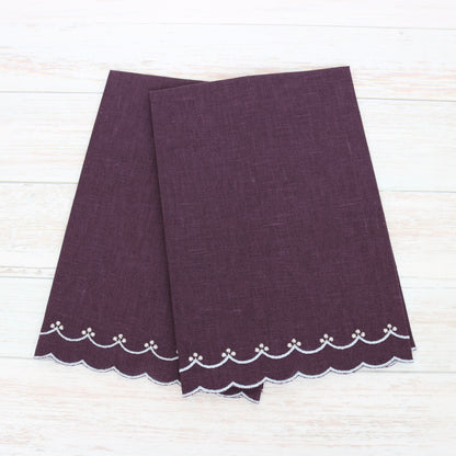 Eggplant and Light Blue Bergamo Scalloped Linen Guest Towel (each)