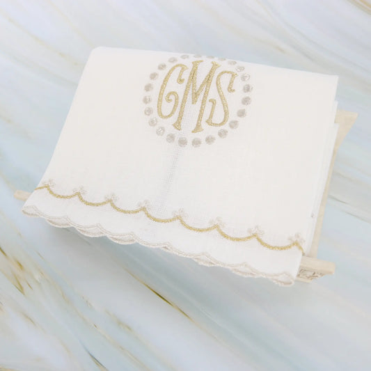 White Bergamo Scalloped Linen Guest Towel (each)