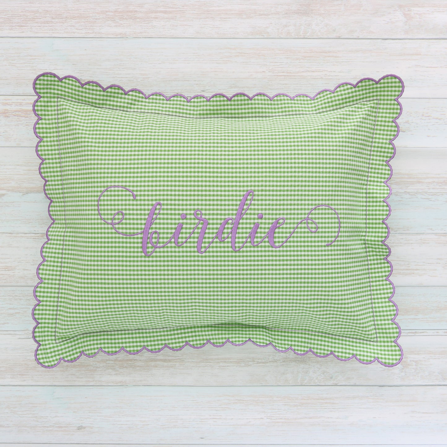 Green/White seersucker scalloped boudoir sham, baby pillow