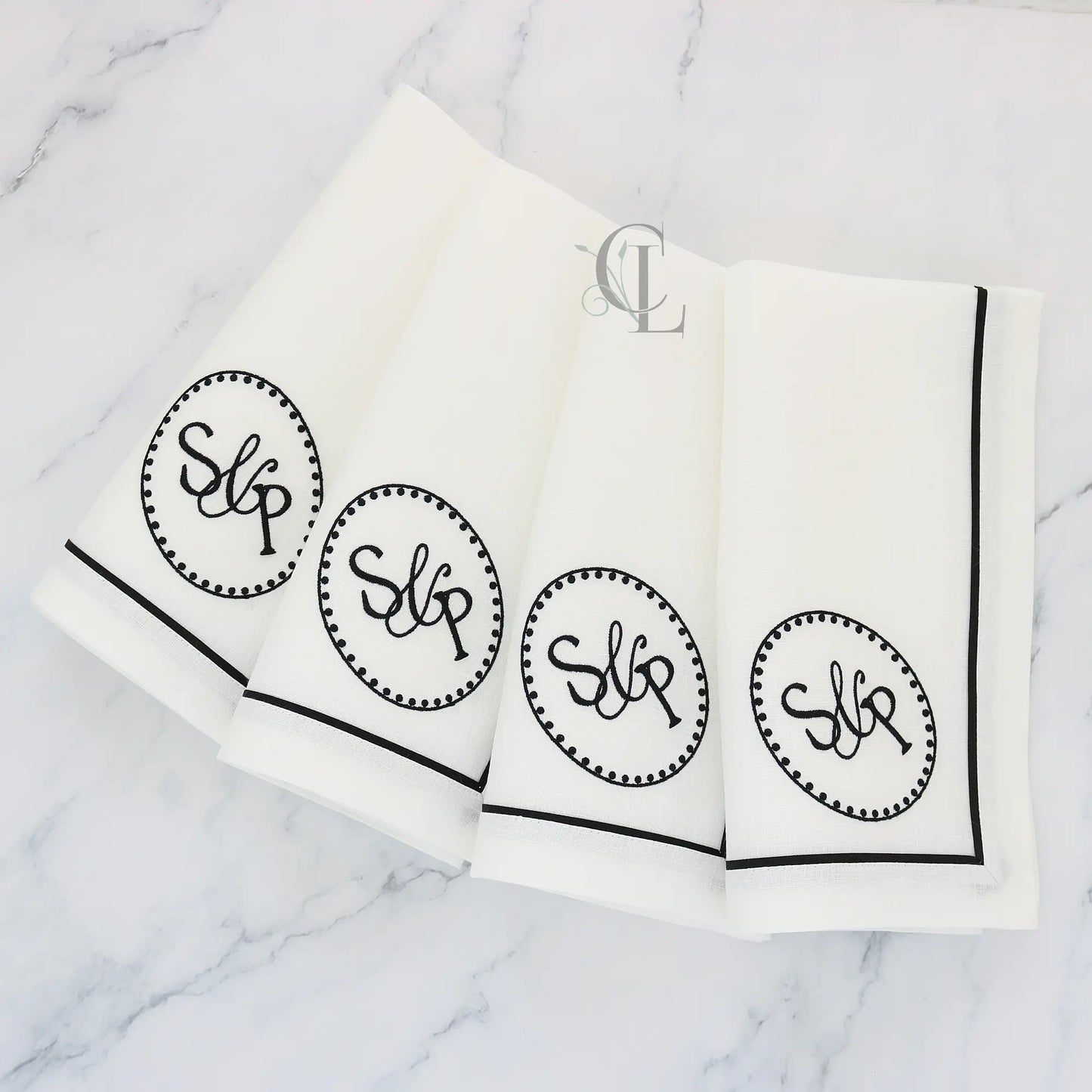 White Dinner Napkins with Black Tape (each)