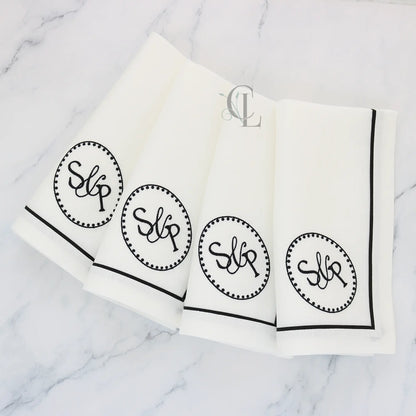 White Dinner Napkins with Black Tape (each)