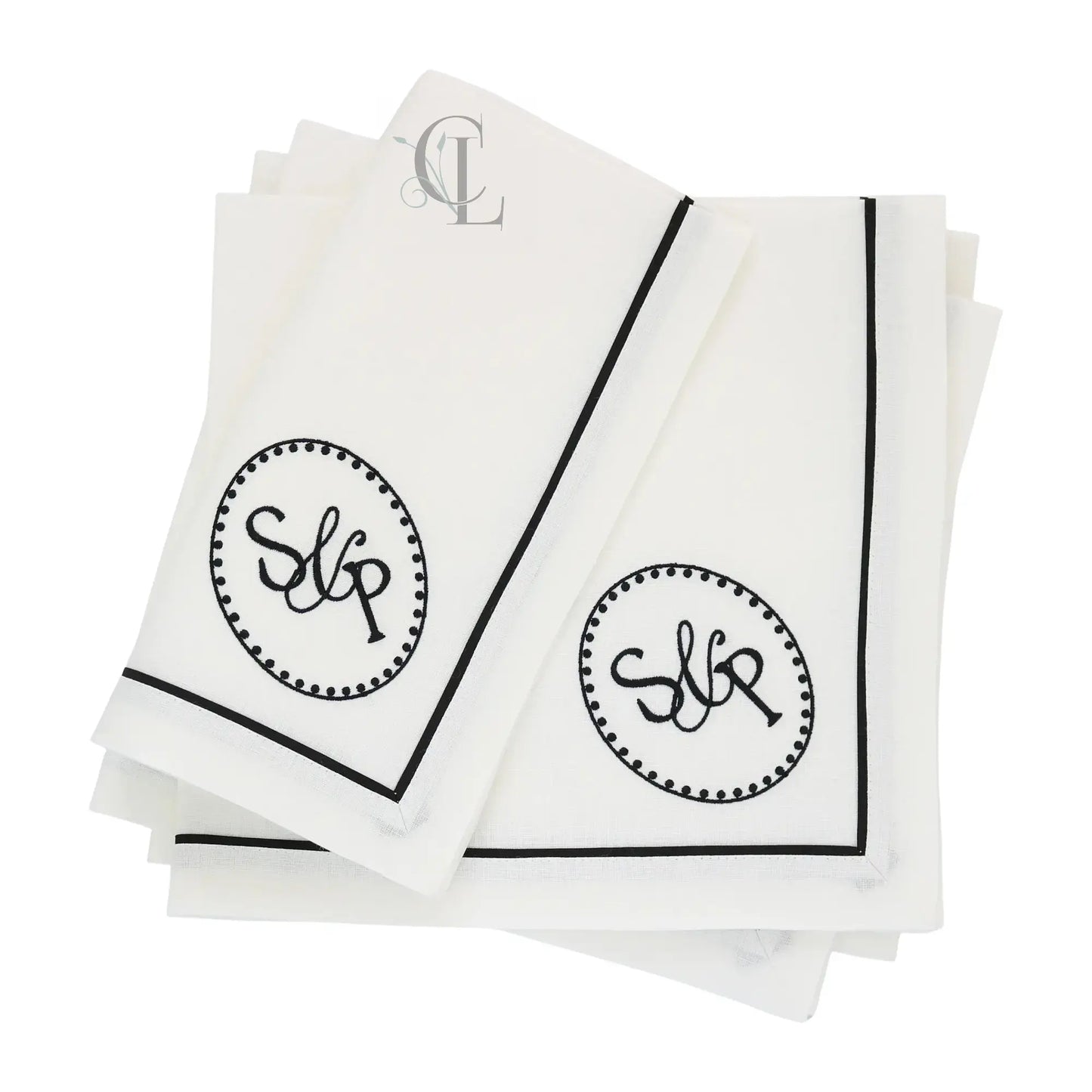 White Dinner Napkins with Black Tape (each)