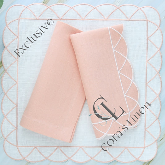 Made to order Daisy Overlapped Scallops Linen Napkins and Placemats (set of 4)
